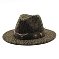 Leopard print wide brim fedora hat with a silver bull head buckle and brown band - M(56-58cm) / Army Green