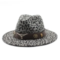 Gray leopard print wool fedora hat with brown leather band and silver bull head buckle - M(56-58cm) / Gray