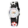 Children's watch with black 3D embossed football silicone strap and colorful dial - Black