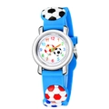 Kids sports watch with 3D embossed football on blue silicone strap and colorful dial - Sky Blue