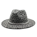 Cappello fedora in lana grigia con stampa leopardata e catena in metallo argento per uomo e donna - M (56-58cm) / Grigio