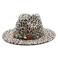 Leopardenmuster Wollhut Fedora mit Ethno-Band aus Türkis und Muschel-Dekor - M (56-58cm) / Beige