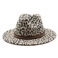 Close-up of leopard print fedora hat featuring cream base and brown woven hat band - M(56-58cm) / Beige