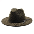 Wide brim leopard print wool fedora hat with black leather band and gold stud accents - M (56-58cm) / Army Green