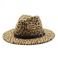 Klassieke fedora hoed met luipaardprint van wol met zwarte leren band en metalen gesp - M (56-58cm) / camel