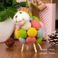 Detail view of colorful wool felt sheep ornament with wooden legs and size dimensions - Small Colorful Ball Sheep