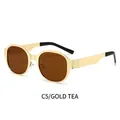 Retro golden metal oval sunglasses with tea-colored lenses for a vintage look - Gold Frame Tea Lens (C5)