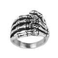 Gothic Skeletthand Ring aus Edelstahl im Vintage-Stil mit antikem Silberfinish - Größe 16 / Stahlfarbe (06310)