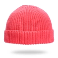Mens winter knit beanie cap in coral pink ribbed texture with cuff edge design - Adjustable / Watermelon red