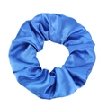 Detail of royal blue satin scrunchie showing glossy silk texture and pleated fabric design - Royal Blue