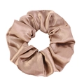 Elegant champagne satin scrunchie with smooth silk texture and high elastic pleated design - Khaki