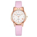 Pink leather quartz watch for girls with rose gold case and heart detail on white dial - Rose Gold Case Pink Strap