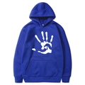 Royal blue fleece hoodie for men with white handprint graphic and a kangaroo pocket - S / Blue