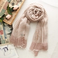 Pink and white striped wool scarf folded as a rose with soft fringe details - Pink Stripe