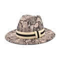 Detail of snake print wool fedora featuring a striped ribbon band on white background - M (56-58cm) / Beige