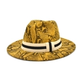 Gelber Fedora Hut mit Schlangenmuster, Wolle und schwarz-weiß gestreiftem Ripsband - M (56-58cm) / Gelb