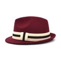 Klassieke bordeauxrode wollen fedora hoed met gestreepte band voor heren en dames - M (56-58cm) / Bordeauxrood