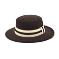 Dunkelbrauner Wollfilzhut mit breiter Krempe und elegantem creme-weißem Band - Kaffeebraun