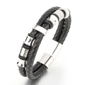 Bracciale multistrato in pelle intrecciata nera da uomo con chiusura magnetica in acciaio - Argento