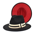 Chapeau fedora classique noir et rouge avec ruban rayé pour hommes et femmes - M (56-58cm) / Noir