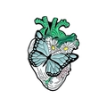 Künstlerische Emaille-Anstecknadel Herz mit blauem Schmetterling und kleinen weißen Blumen - Schmetterling & Blume Herz