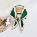 Elegant green and camel striped satin silk scarf tied in a stylish bowtie knot - Single Heart Green