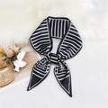Elegant black and white striped skinny silk scarf tied in a bow with letter M pattern - Striped Letter Black