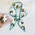 Elegant white heart ribbon scarf with light green edges and cute cartoon girl pattern - Girl Heart Green