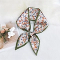 Beige floral twilly scarf with orange and blue patterns and dark green trim - Floral Green
