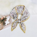 Ivory narrow floral silk scarf with yellow edges tied in an elegant necktie knot - Floral Yellow