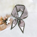 Silk neck scarf with ivory and brown stripes and dark green border for women - Green Striped