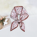 Pink floral skinny silk scarf with colorful flower patterns and dark brown edges - Wine Red Floral
