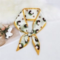 Narrow silk scarf twilly with cartoon girl pattern and heart print in yellow trim - Girl Heart Yellow