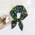 Silk twilly scarf featuring tropical leopard print with green and yellow motifs - Jungle Leopard Black