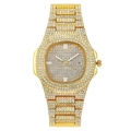 Luxury gold women's watch featuring a full rhinestone dial and date window at 3 o'clock - Gold