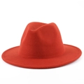 Classic red wool felt fedora with a wide brim and structured flat top for unisex style - M (56-58cm) / Rust red