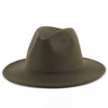Classic dark olive green wool fedora hat with wide flat brim and indented crown - M (56-58cm) / Army Green