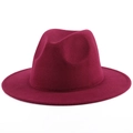 Classic burgundy wool felt fedora with a wide brim and structured crown for winter - M (56-58cm) / Burgundy