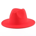 Classic bright red felt wide brim jazz fedora hat with flat edge and pinched crown - M (56-58cm) / Orange