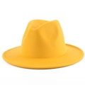 Bright yellow wide brim wool fedora hat with flat edge and structured jazz cap design - M (56-58cm) / Yellow