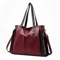 Large soft leather tote bag in burgundy and brown contrast with pebble texture - Burgundy