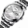ORUSS men's steel watch with silver dial, Roman numerals and dual day-date display - Silver White Dial (Double Calendar)