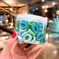 Kids elastic hair bands set in green and blue shades within a clear jar container - 100 Pcs Jar / Green