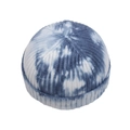 Blue and white tie-dye knit docker cap with vertical ribbing and brimless roll edge - Blue White Tie-dye (Style 5)