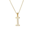 18k gold plated stainless steel letter I pendant necklace with sparkling zircon stones - Letter I / Gold
