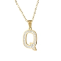 Elegant 18k gold plated stainless steel necklace with sparkling crystal letter Q pendant - Letter Q / Gold