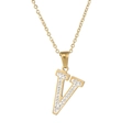 18k gold-plated stainless steel necklace featuring a crystal-encrusted letter V pendant - Letter V / Gold