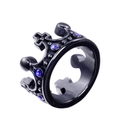 Detailed shot of black stainless steel crown ring featuring cross pattern and blue crystals - Black Color Sapphire Blue Gem