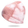 Rosa-weiße Batik-Strickmütze mit Rippenmuster und Umschlag für Damen im Freizeitlook - Rosa