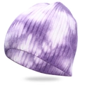 Kurze Tie-Dye Rippstrickmütze mit lila-weißem Farbverlauf und weichem Baumwollstoff - Lila